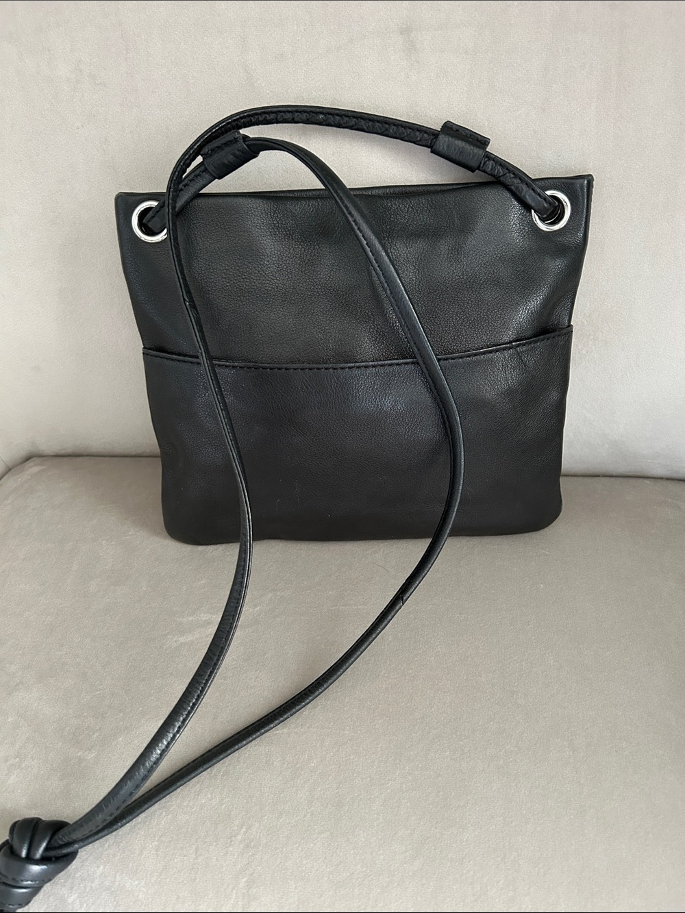 Margot New York Black Leather Crossbody Bag | Minimalist Everyday Chic - Picture 2 of 11